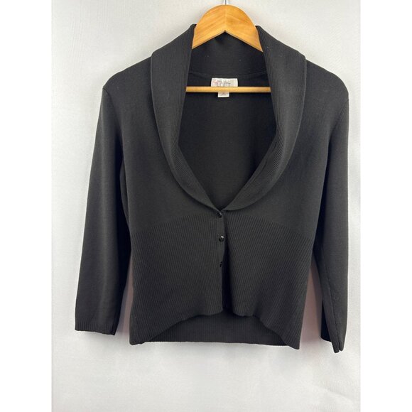 Women’s Ann Taylor Loft Black Collard Button Sweater with Ribbed Details, Size M - Picture 1 of 5